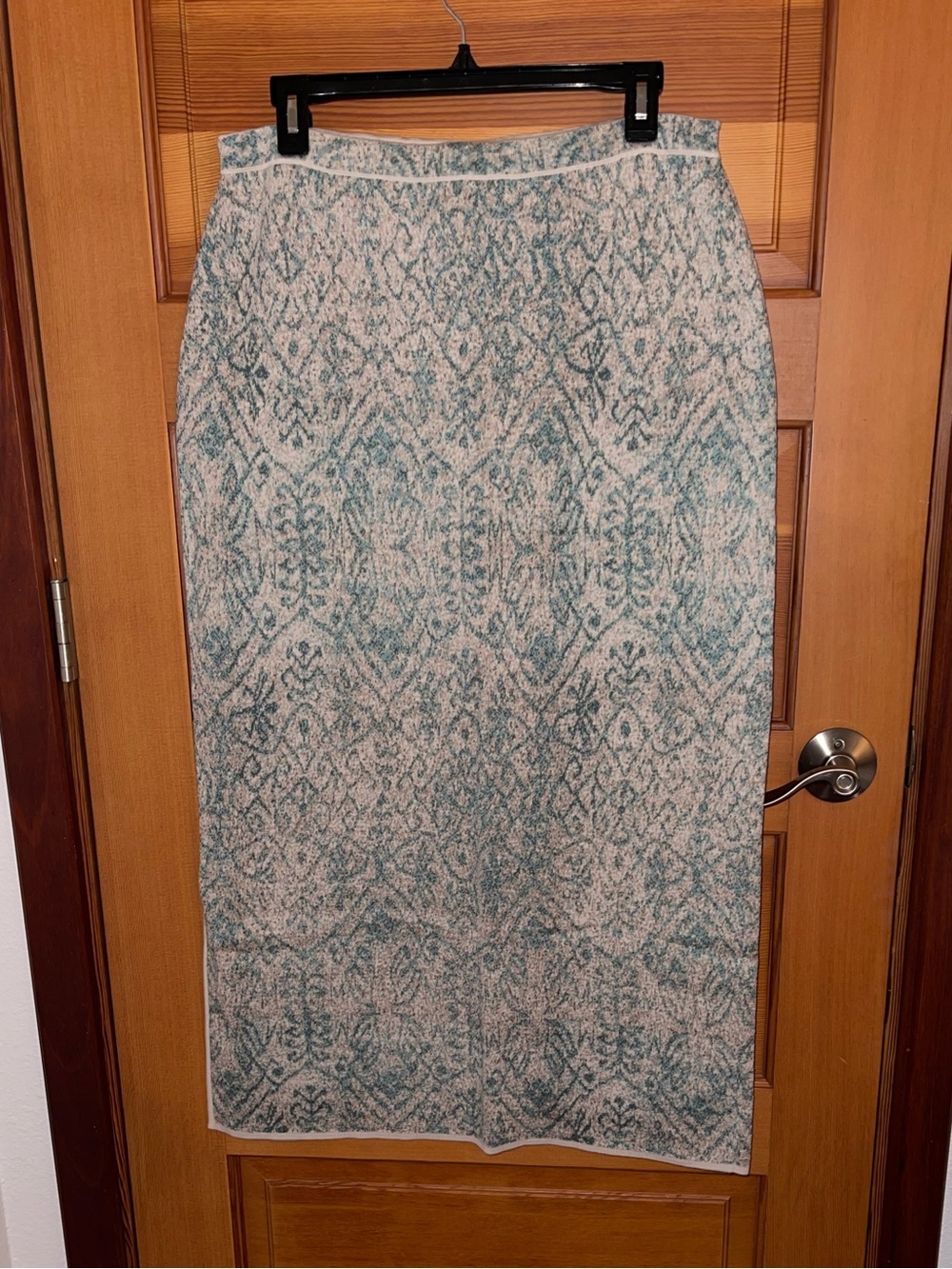 Peruvian Connection Teal and Cream Patterned Pencil Sweater Skirt - NWT - Large